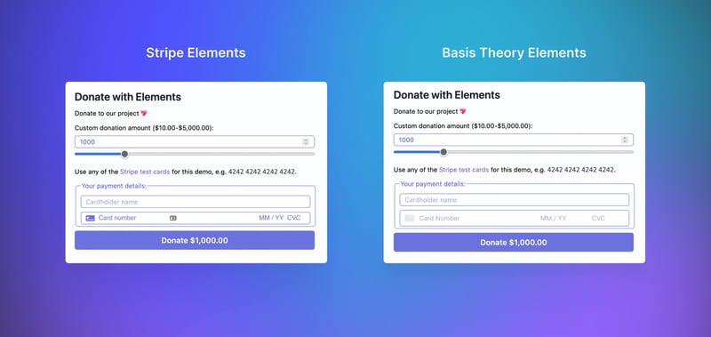 Stripe Elements example and Basis Theory Elements example