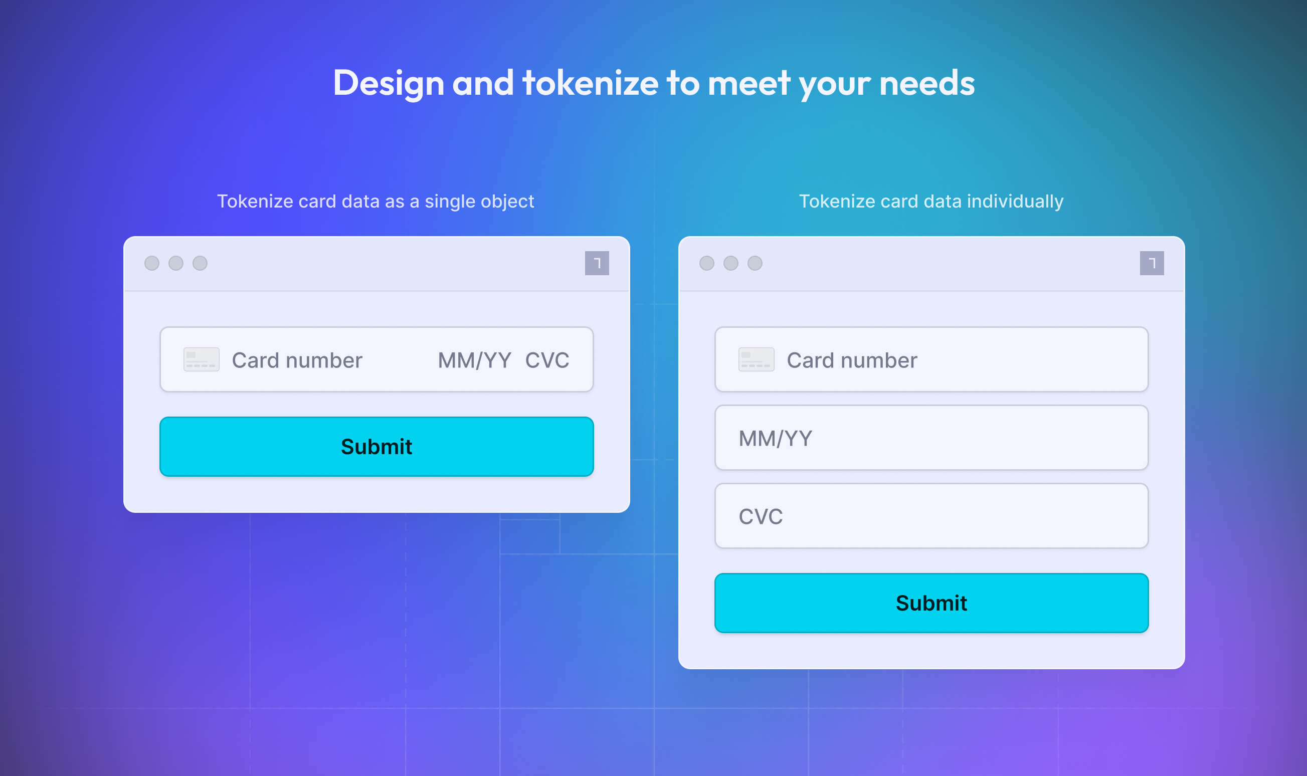 User interface options for tokenizing data 